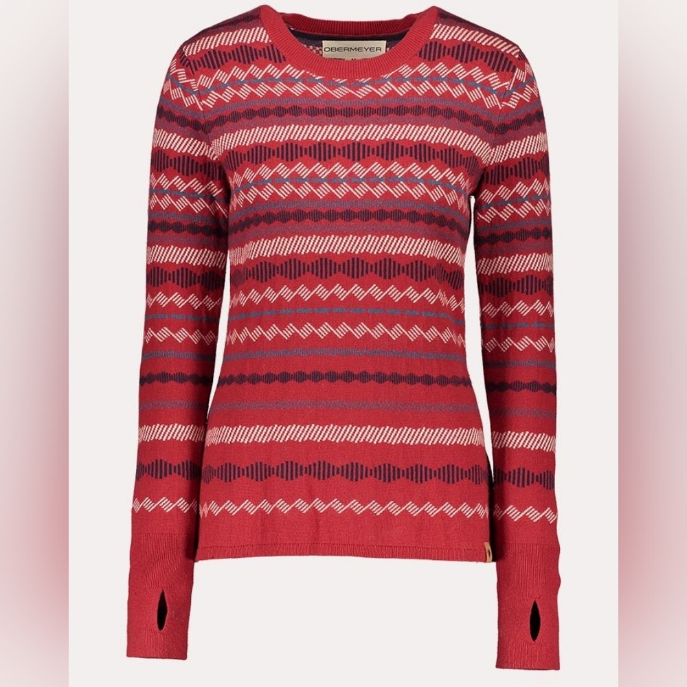 Obermeyer Red and White Striped Reece Ski Sweater in Saint Bernard